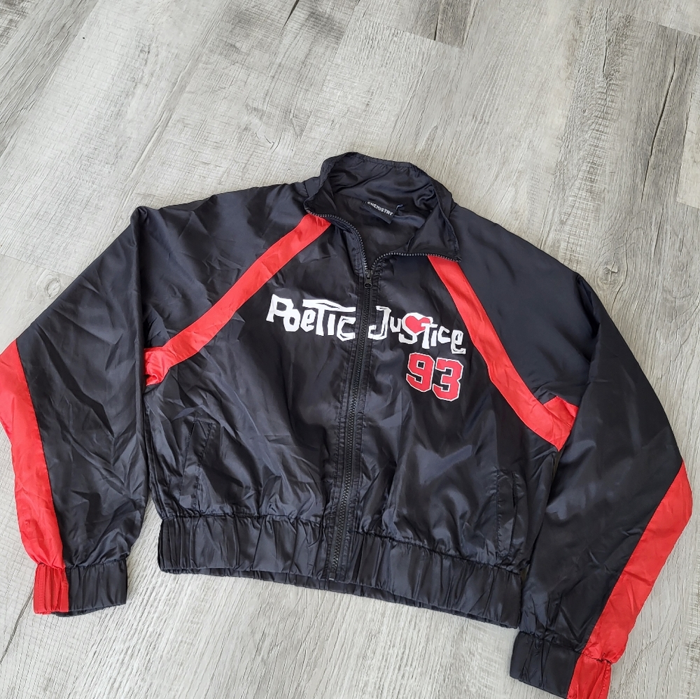 Chemistry 2Pac  Poetic Justice Windbreaker Jacket Black Red Women's SMALL